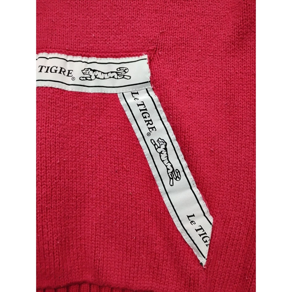 Le Tigre Red Sweater Kangaroo Pocket y2k Big White Tiger Logo Embroider M - Picture 4 of 13